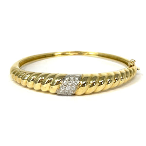 14K Diamond Ribbed Bangle Bracelet