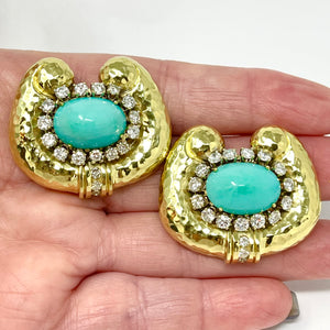 18K Turquoise And Diamond Earrings