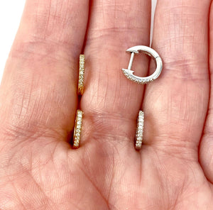 14K Tiny Diamond Huggie Hoop Earrings