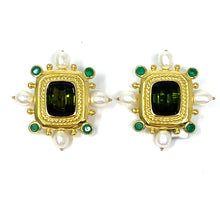 Load image into Gallery viewer, 18K Tourmaline, Pearl And Chalcedony Earrings