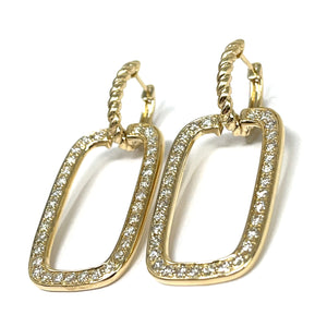 14K Rectangle Diamond Dangle Earrings