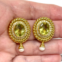 Load image into Gallery viewer, 18K Citrine, Diamond And Pearl Earrings