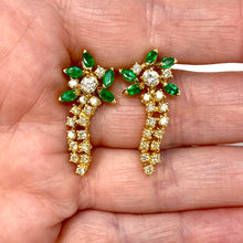 Load image into Gallery viewer, 14K Emerald And Diamond Drop Earrings