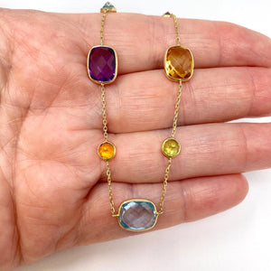 14K Cushion Cut Multi Gemstone Bracelet