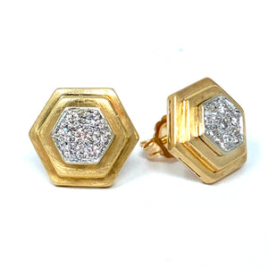 18K Italian Gold Diamond Octagon Stud Earrings