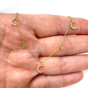 14k Diamond Crescent Moon Necklace/Choker