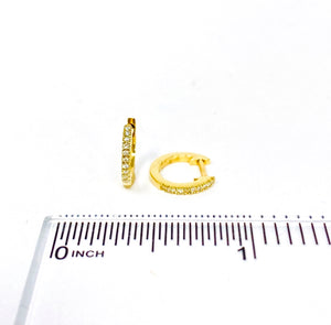 14K Tiny Diamond Huggie Hoop Earrings