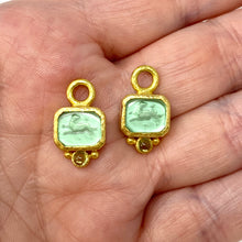 Load image into Gallery viewer, 19K Elizabeth Locke Lime Venetian Glass Intaglio “Chimera” Earring Charms With Cabochon Peridot