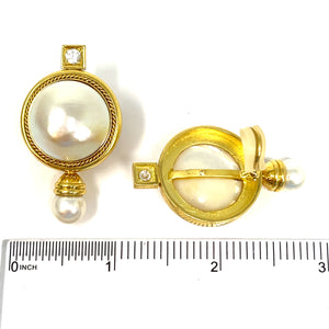 18K Mabe Pearl And Diamond Earrings