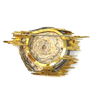 18K Andrew Grima Diamond And Druzy Agate Brooch