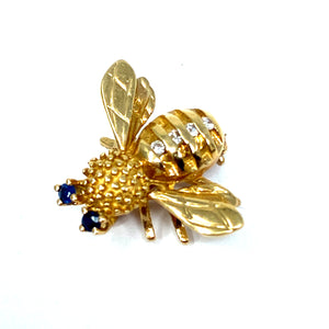 Vintage 14K Sapphire And Diamond Bee Pin