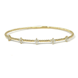 14K Beaded Diamond Station Bangle