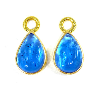 19K Elizabeth Locke Cerulean Venetian Glass Intaglio Earring Charms