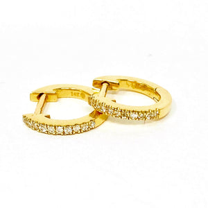 14K Tiny Diamond Huggie Hoop Earrings