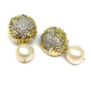 14K Diamond Earrings With Detachable Pearl Drop