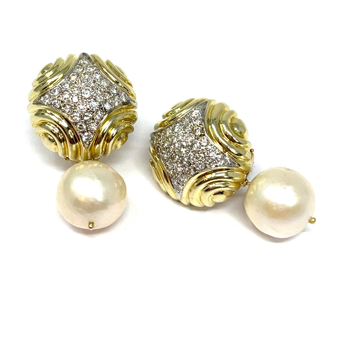 14K Diamond Earrings With Detachable Pearl Drop