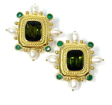 Load image into Gallery viewer, 18K Tourmaline, Pearl And Chalcedony Earrings