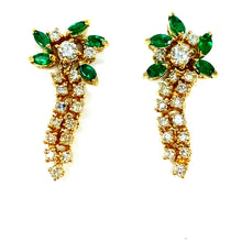 Load image into Gallery viewer, 14K Emerald And Diamond Drop Earrings