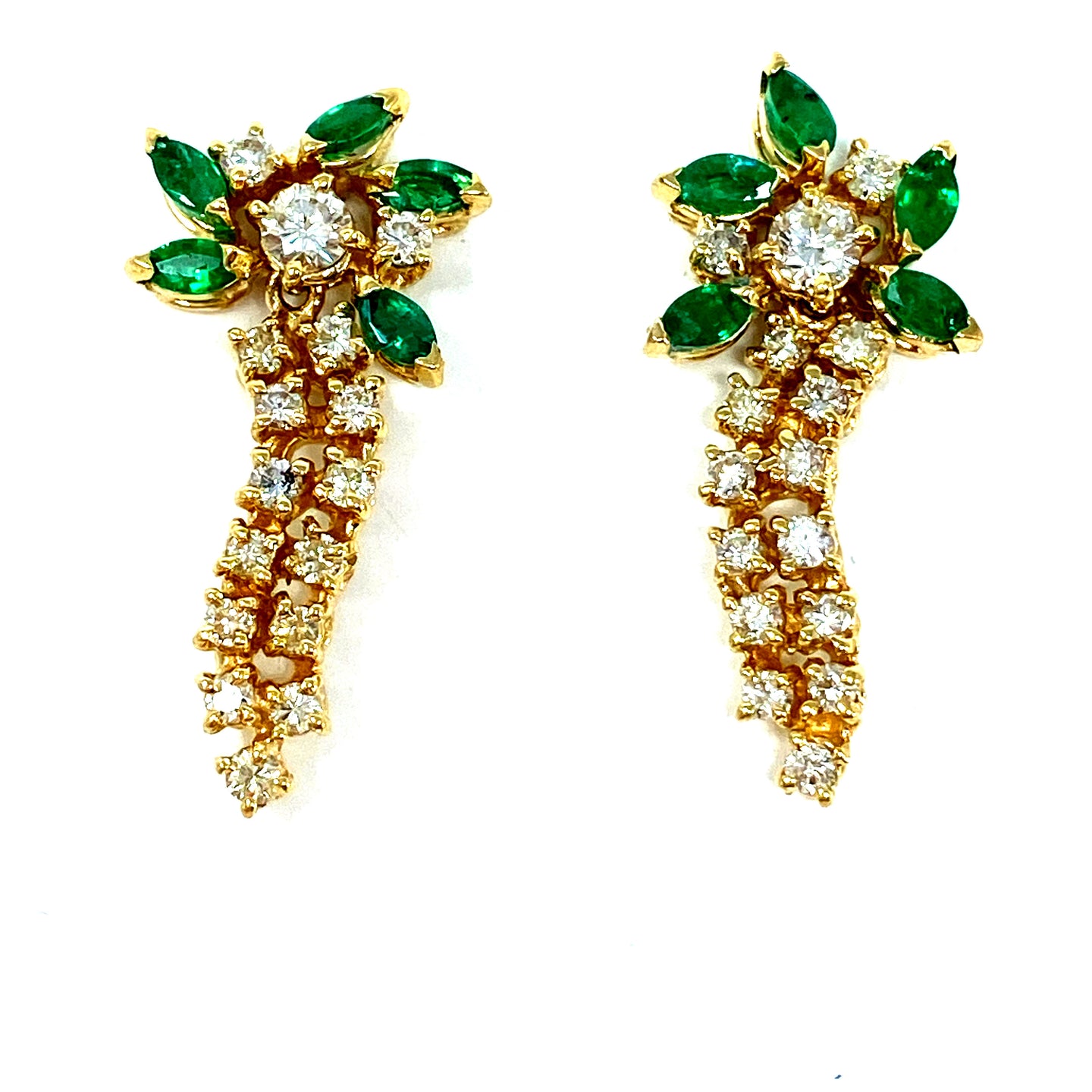 14K Emerald And Diamond Drop Earrings