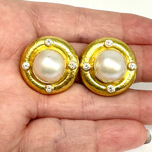 18k Elizabeth Locke Diamond Mabe Pearl Earrings