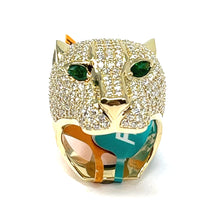 Load image into Gallery viewer, 14K Effy Diamond Panther Ring With Emerald Eyes