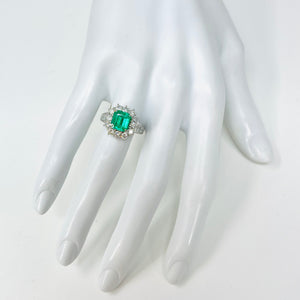 Platinum Emerald And Diamond Cocktail Ring