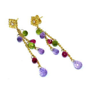 18K Multi Gemstone Diamond Dangle Earrings