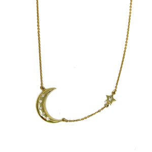 14K Diamond Moon And Star Necklace