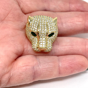 14K Effy Diamond Panther Ring With Emerald Eyes