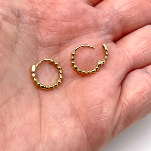 14K Small Beaded Huggie Hoop Earrings