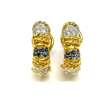 Load image into Gallery viewer, 18K Sapphire And Diamond Hoop Earrings