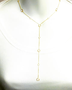 14k Gold White Sapphire and Topaz Lariat Necklace