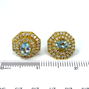 18K Aquamarine And Diamond Earrings