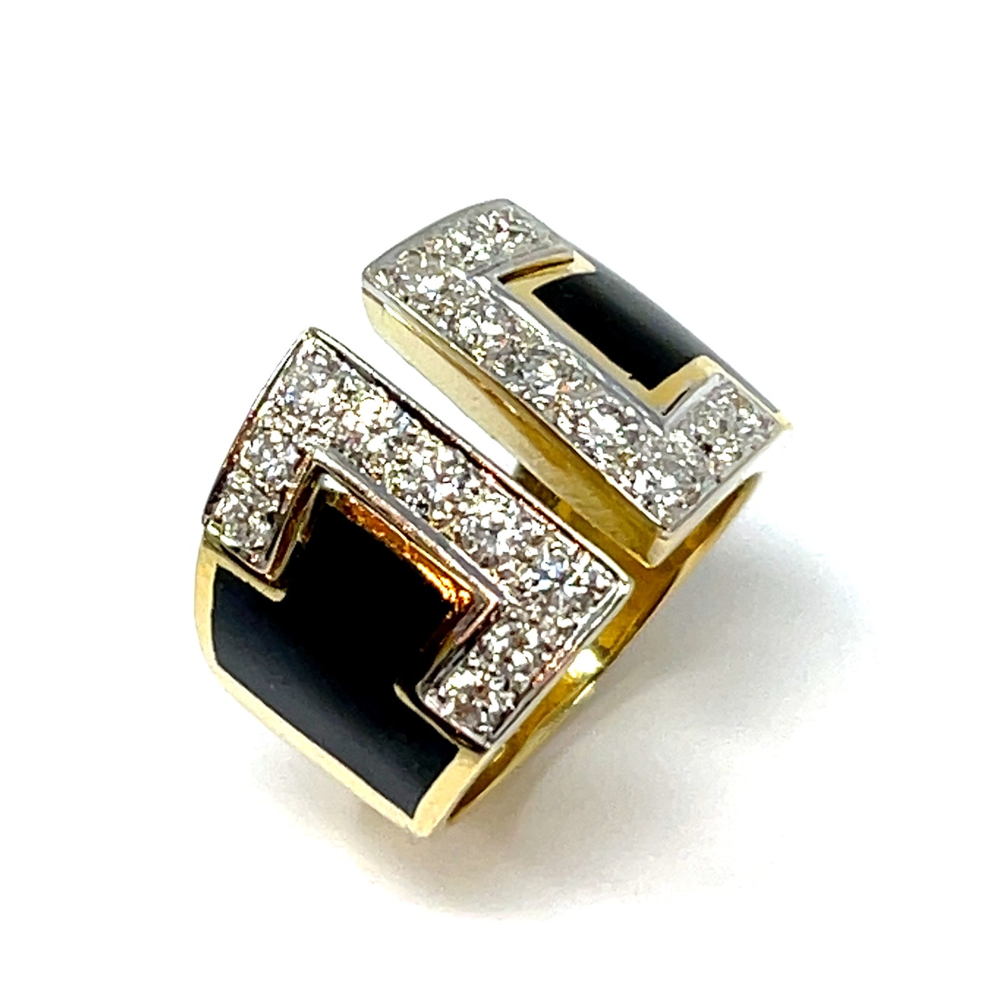 18K Diamond And Black Enamel Statement Ring