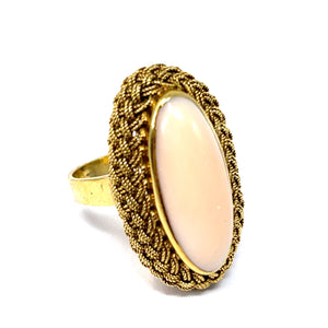 18K Angel Skin Coral Ring With Woven Bezel