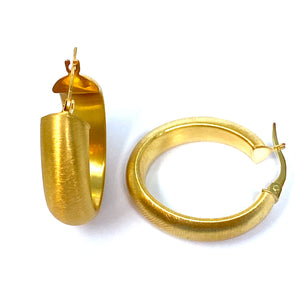 14K Italian Brush Finish Oval Hoop Earrings