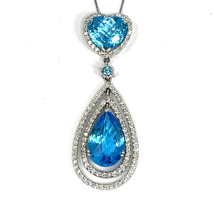 14k Swiss Blue Topaz And Diamond Necklace