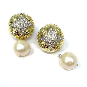 14K Diamond Earrings With Detachable Pearl Drop