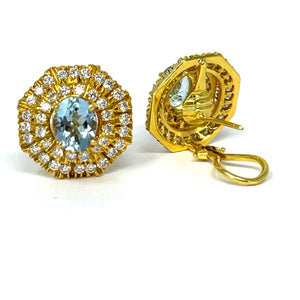 18K Aquamarine And Diamond Earrings