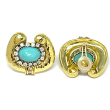 Load image into Gallery viewer, 18K Turquoise And Diamond Earrings