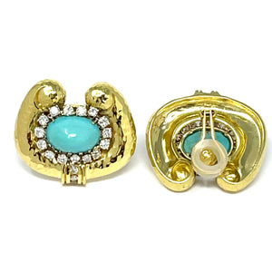 18K Turquoise And Diamond Earrings