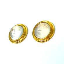 Load image into Gallery viewer, 14K Man In The Moon Carved Moonstone Stud Earrings