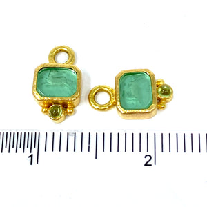 19K Elizabeth Locke Lime Venetian Glass Intaglio “Chimera” Earring Charms With Cabochon Peridot