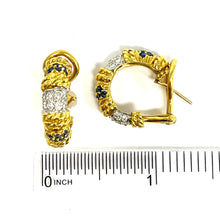 Load image into Gallery viewer, 18K Sapphire And Diamond Hoop Earrings