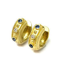 Load image into Gallery viewer, 18K Sapphire And Diamond Huggie Earrings