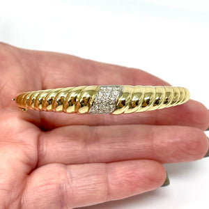 14K Diamond Ribbed Bangle Bracelet