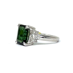 Platinum Green Tourmaline And Diamond Ring