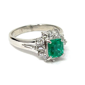 Platinum Emerald And Diamond Ring