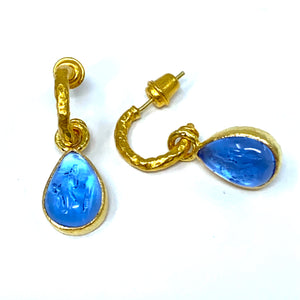 19K Elizabeth Locke Cerulean Venetian Glass Intaglio Earring Charms