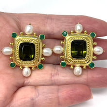 Load image into Gallery viewer, 18K Tourmaline, Pearl And Chalcedony Earrings